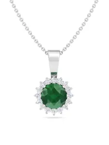 Inddus Jewels 925 Sterling Silver Rhodium-Plated CZ-Studded & Circular Pendant With Chain