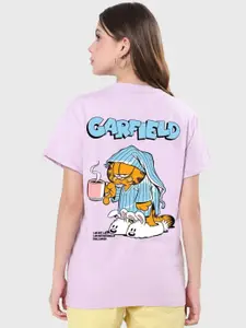 Bewakoof Purple Garfield Printed Cotton Relaxed Fit T-shirt