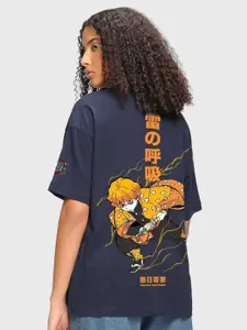 Bewakoof Zenitsu Agatsuma Printed Drop-Shoulder Sleeves Oversized Cotton T-shirt