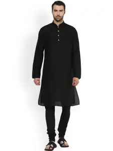 KISAH Men Black Solid A-Line Kurta