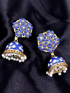 VAGHBHATT Gold-Plated Floral Meenakari Jhumkas Earrings