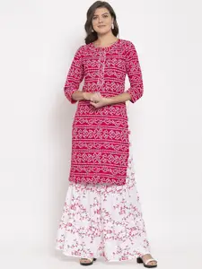 SOUNDARYA Bandhani Printed Pure Cotton Gotta Patti Kurta With Skirt