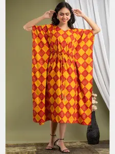 Mialo fashion Bandhani Ethnic Printed Kimono Sleeve Kaftan Dress