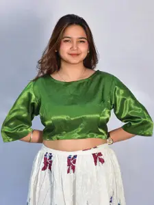 Chidiyaa Three-Quarter Sleeves Boat Neck Silk Saree Blouse