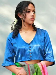 Chidiyaa Printed V-Neck Three-Quarter Sleeves Saree Blouse