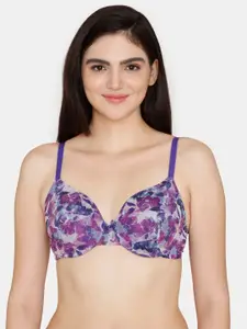 Zivame Floral Printed Underwired Lightly Padded All Day Comfort Seamless Bra