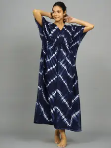 HANDICRAFT PALACE Tie And Dye Printed Pure Cotton Kaftan Maxi Nightdress