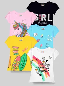 KUCHIPOO Girls Pack Of 5 Graphic Printed T-shirt