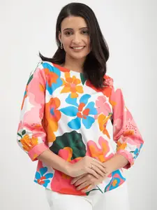 FableStreet Floral Print Boat Neck Top