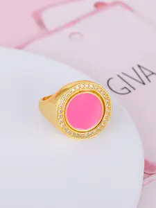 GIVA 925 Sterling Silver Gold-Plated CZ-Studded Adjustable Finger Ring