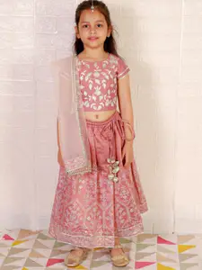LIL DRAMA Girls Embroidered Thread Work Ready to Wear Lehenga & Blouse With Dupatta