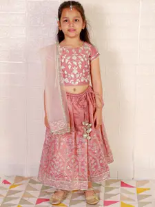 LIL DRAMA Girls Embroidered Thread Work Ready to Wear Lehenga & Blouse With Dupatta