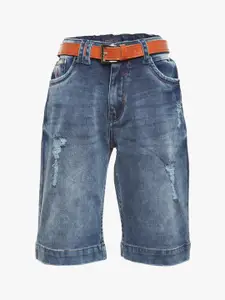 Crimsoune Club Boys Blue Washed Slim Fit Denim Shorts