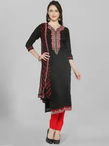 Kvsfab Black & Red Embroidered Pure Cotton Unstitched Dress Material