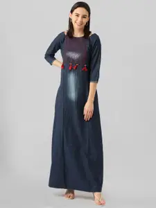 Kvsfab Embroidered A-Line Denim Dress