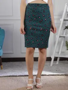 NEUDIS Women Printed Knee-Length Rauched Pencil Skirt