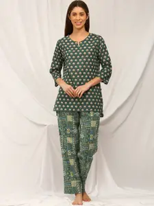 Bannos Swagger Ethnic Motifs Printed Pure Cotton Night Suit