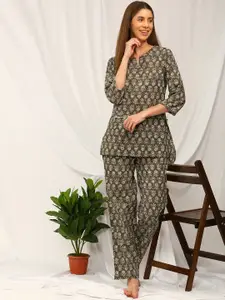 Bannos Swagger Ethnic Motifs Printed Pure Cotton Night Suit