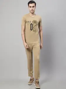 MACK JONNEY Men Printed Pure Cotton T shirt With Track Pant Co-Ord Set