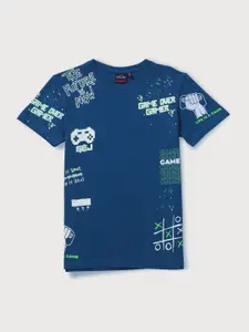 Gini and Jony Infant Boys Typography Round Neck Cotton T-shirt