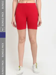 Jinfo Women Pack Of 2 Mid-Rise Above Knee Cycling Sports Shorts