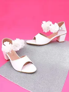 DChica Girls Flower Embellished Ankle Strap Block Heels