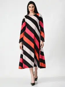 Navvi Striped A-Line Midi Dress