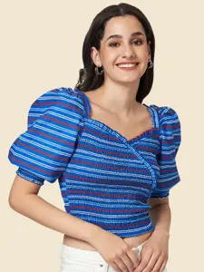 People Sweetheart Neck Striped Smocked Cotton Crop Top
