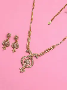 Estele Gold-Plated Studded Ravishing Design Necklace with Earrings
