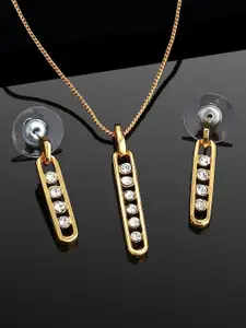 Estele Gold-Plated Crystal-Studded Pendant & Earrings Jewellery Set