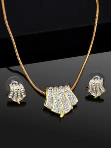 Estele Gold-Plated Studded Pendant Necklace with Earrings