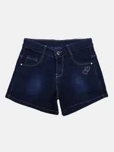 V-Mart Girls Washed Mid-Rise Denim Shorts