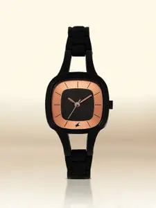 Fastrack Women Black & Rose Gold-Toned Dial Watch 6147NM01