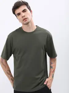 HIGHLANDER Popcorn Structured Round Neck Oversized T-Shirt