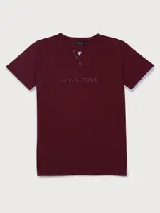 Gini and Jony Boys Henley Neck Cotton T-shirt