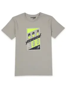 Gini and Jony Infants Boys Grey Printed Cotton T-shirt