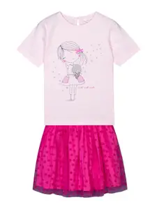 Budding Bees Girls Printed Pure Cotton Top With Skirt Set