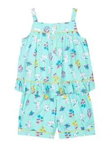 Budding Bees Girls Printed Pure Cotton Top with Shorts