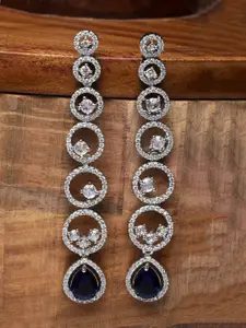ZENEME Rhodium-Plated American Diamond studded Circular Shaped Drop Earrings
