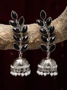 ZENEME Silver-Plated Dome Shaped Jhumkas Earrings