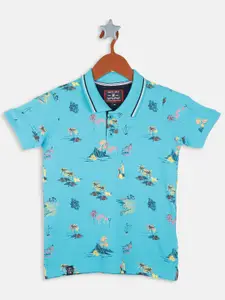 Monte Carlo Boys Floral Printed Polo Collar Pure Cotton T-shirt