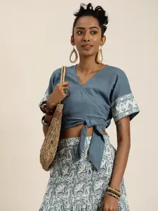 Taavi Women Sanganeri Pure Cotton Ethnic Printed Top & Skirt