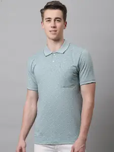 VENITIAN Geometric Printed Polo Collar Cotton T-shirt