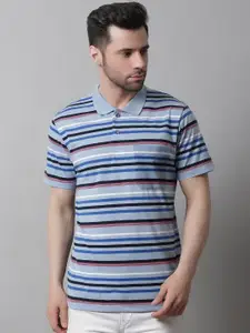 VENITIAN Horizontal Striped Polo Collar Cotton T-shirt
