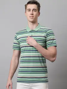 VENITIAN Striped Polo Collar Cotton T-Shirt