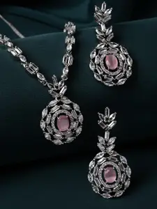 ZENEME American Diamond-Studded Necklace & Earring Jewellery Set
