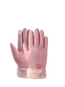 Alexvyan Women Patterned Winter Rabbit Fur Gloves