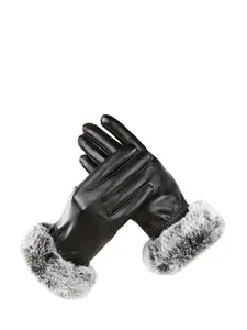Alexvyan Women Rabbit Fur Leather Gloves