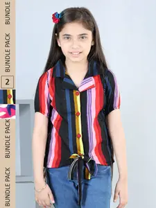 Cutiekins Girls Pack Of 2 Striped Shirt Collar Tops