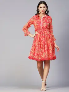 FASHOR Floral Printed Smocked Tiered Fit & Flare Dress